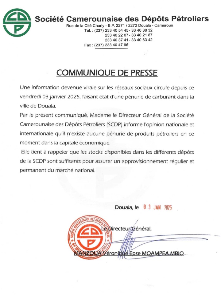 Pénurie de carburant à Douala: Le démenti de la Société Camerounaise des Dépôts Pétroliers (SCDP)