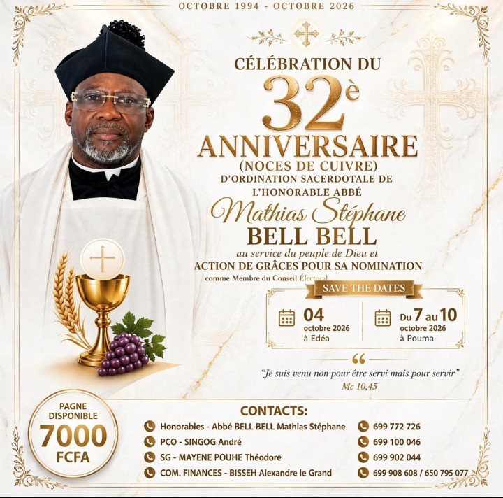 Noce de Cuivre : Honorable Abbé Mathias Stéphane Bell Bell célèbre 32 ans de sacerdoce au service de Dieu et sa nomination à Elecam